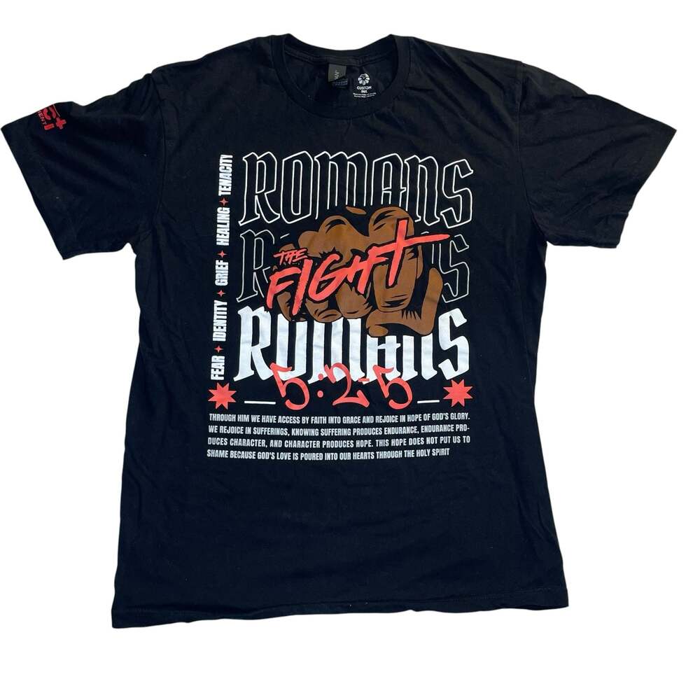 Romans 5:2-5 The Fight Christian Graphic T-Shirt Black Men’s Medium